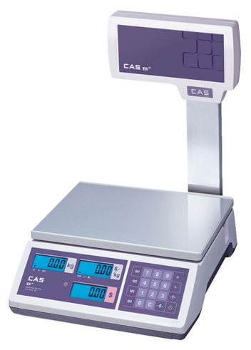 CAS,cas er jr-15сb весы торговые, до 15кг. погр. 5гр, питание 9в/220в, платформа 290x209, жки-дисплей, без памяти, без стойки