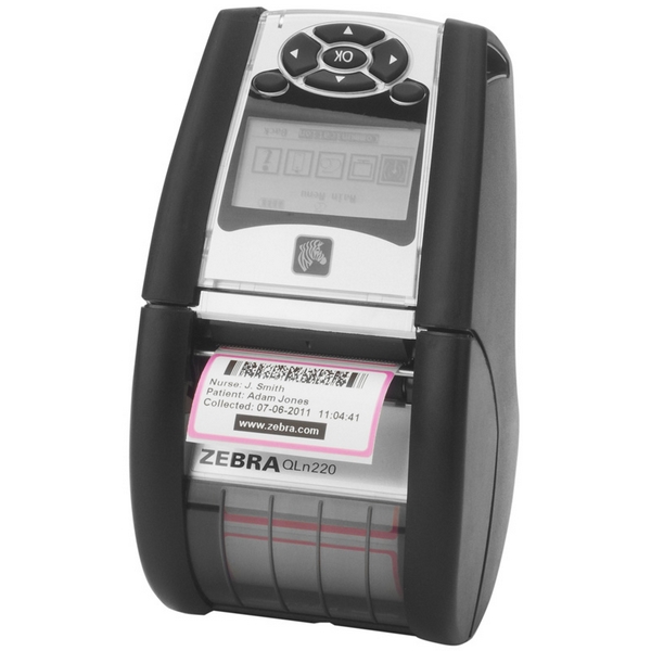 ZEBRA,zebra qln-220 (qn2-aunaem10-00) мобильный принтер печати этикеток, ширина до 48 мм, скорость 100 мм/сек, wifi (802.11a/b/g/n (zebra radio)), rs232/usb
