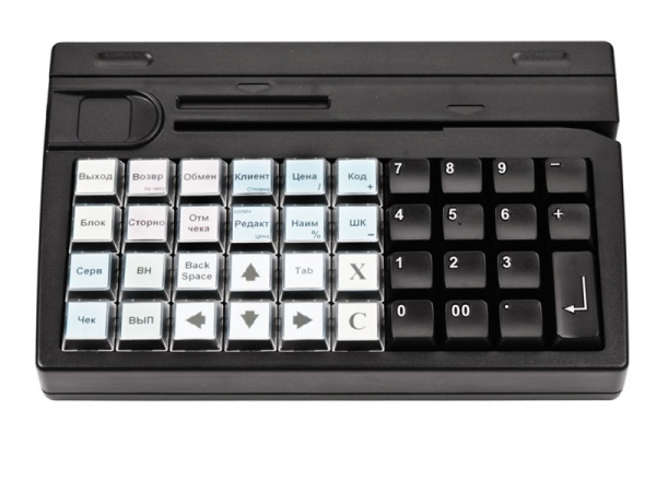 POSIFLEX,posiflex kb-4000u-b программируемая клавиатура c ридером магнитных карт на 1-3 дорожки, usb, черная