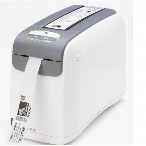 ZEBRA,zebra hc-100 (hc-100-300e-1000) термопринтер для печати медицинских браслетов, скорость 51мм/сек, 300dpi, rs232/usb, белый